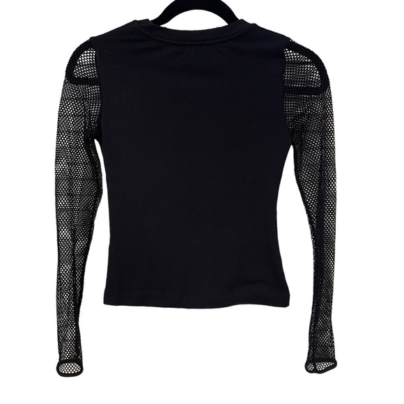 Zara Basic Collection Black Top Mesh Crew Neck Long Sleeve Size S - Picture 2 of 11